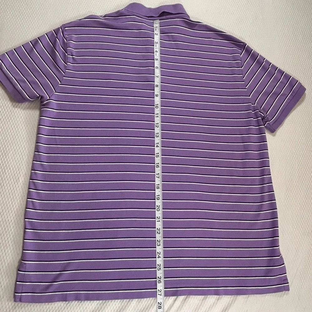 Polo Ralph Lauren Mens XL Custom Slim Fit Striped Polo Shirt Purple White Navy